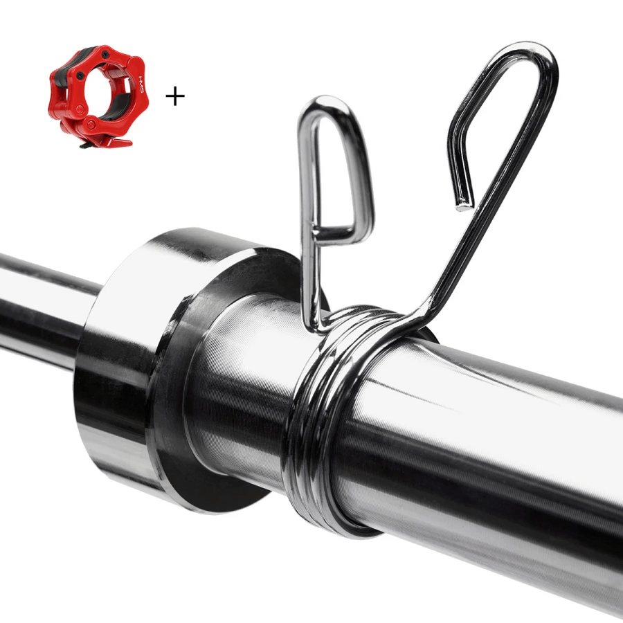 HMS Premium Olympische Halterstang met Lock Jaw Collars en Veerclipsluiting - 50 mm - 150 cm
