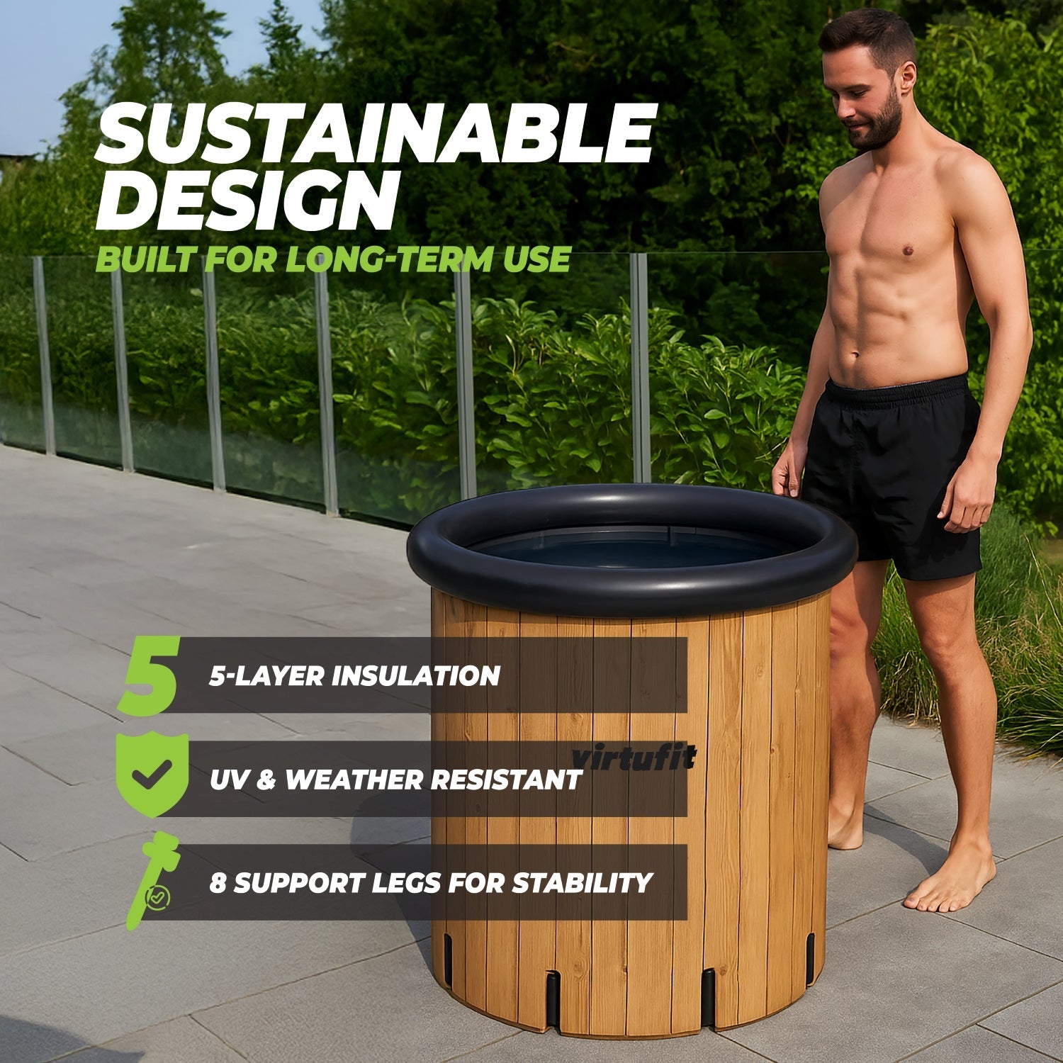 VirtuFit IJsbad XXL - 375 Liter - Wood Look - Inclusief accessoires