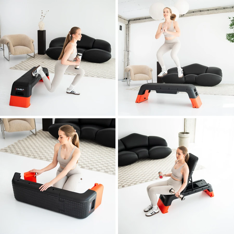 HMS Fitness Verstelbare Fitness Step Pro - Aerobic Stepper - Zwart/Oranje