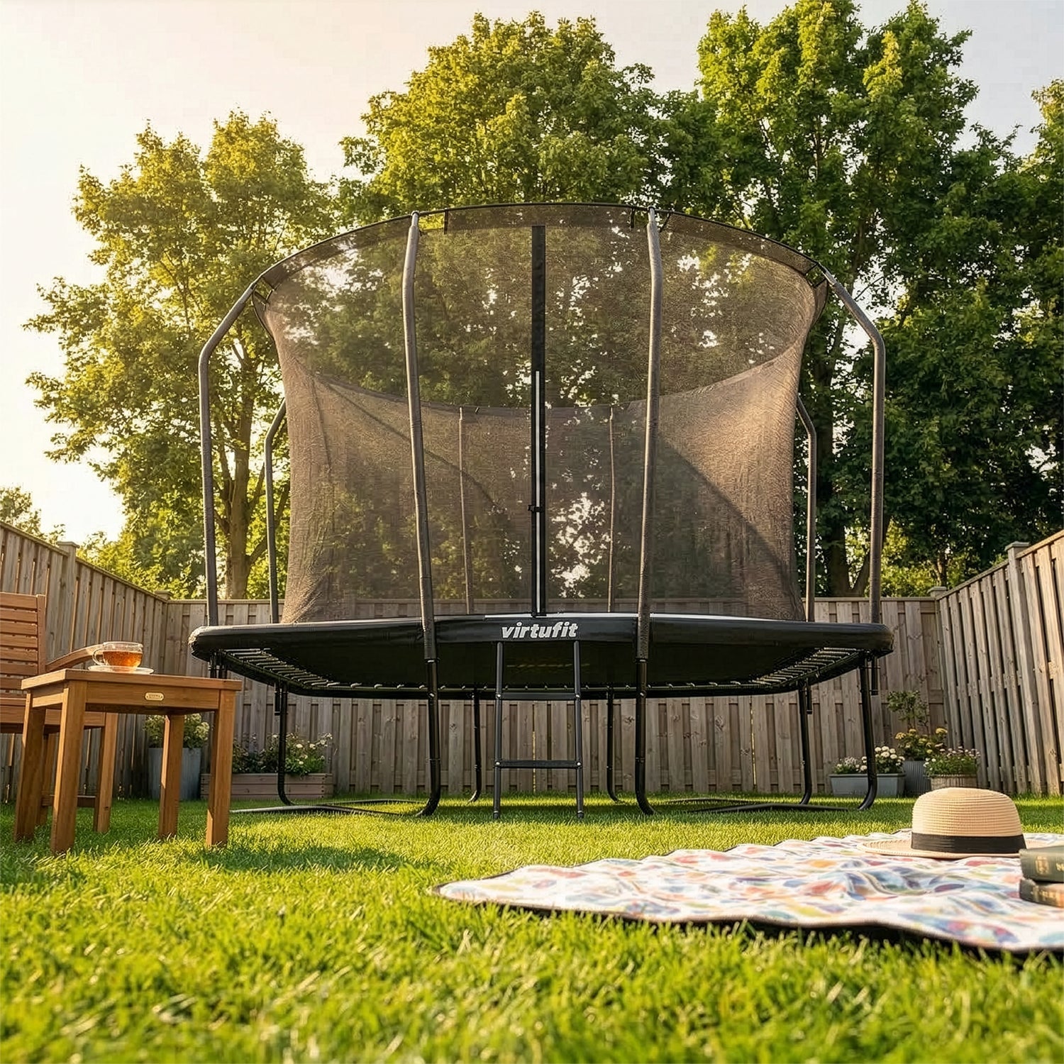 VirtuFit Premium Rechthoekige Trampoline met Veiligheidsnet - Zwart - 213 x 305 cm - Gratis trap