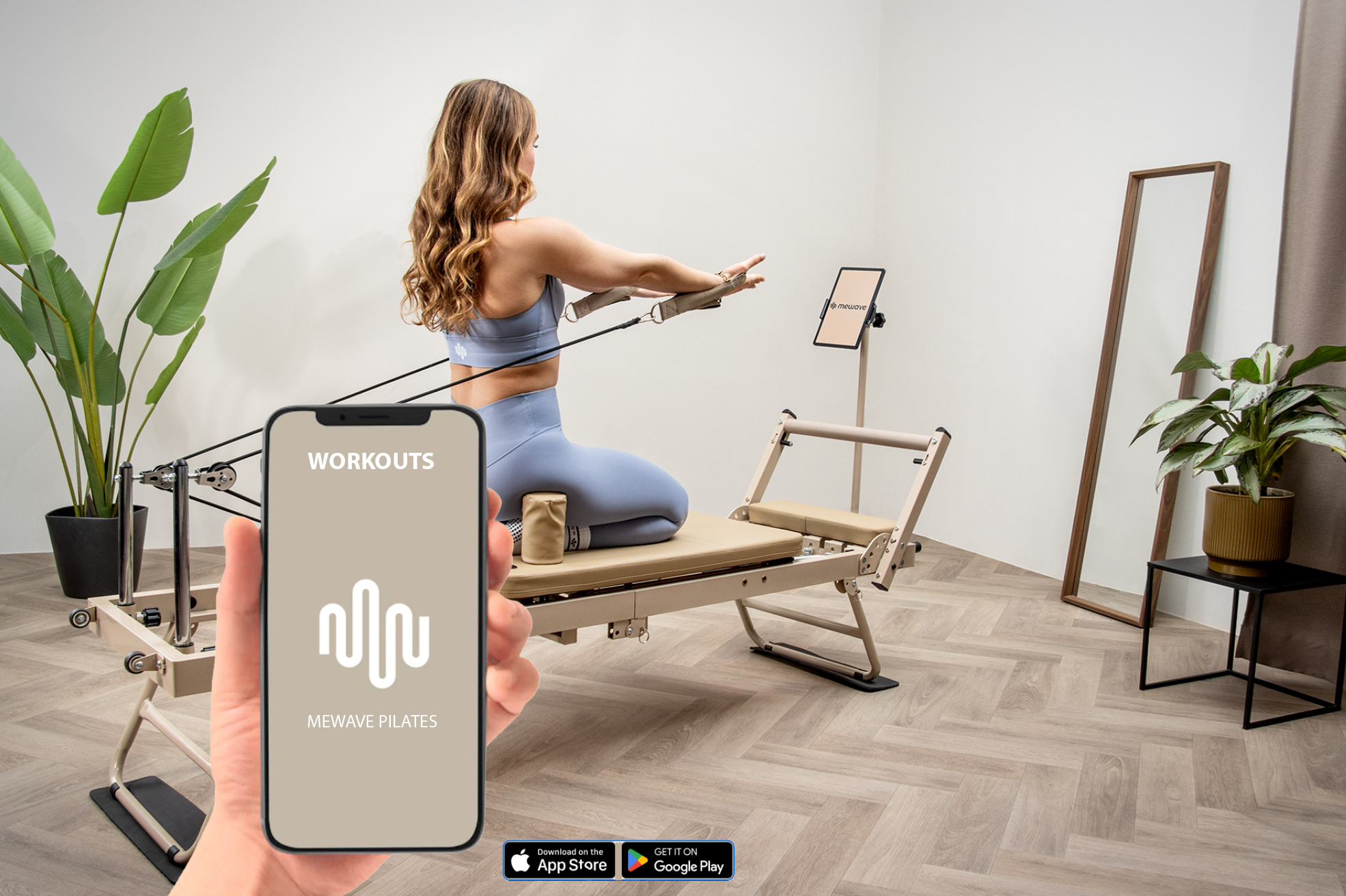 Mewave Pilates Reformer Pro Complete Set - Beige