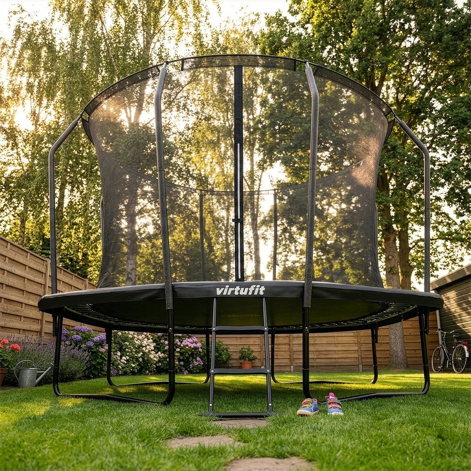 VirtuFit Premium Rechthoekige Trampoline met Veiligheidsnet - Zwart - 244 x 366 cm - Gratis trap