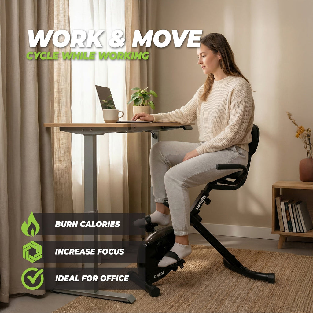 VirtuFit DB100 Opvouwbare Deskbike met Rugleuning - Bureaufiets met Computer