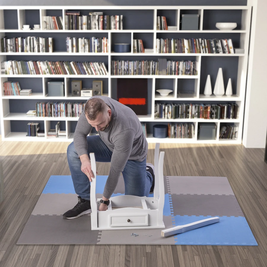 One Fitness Puzzelmat - Set van 9 - 10 mm - Blauw/Grijs