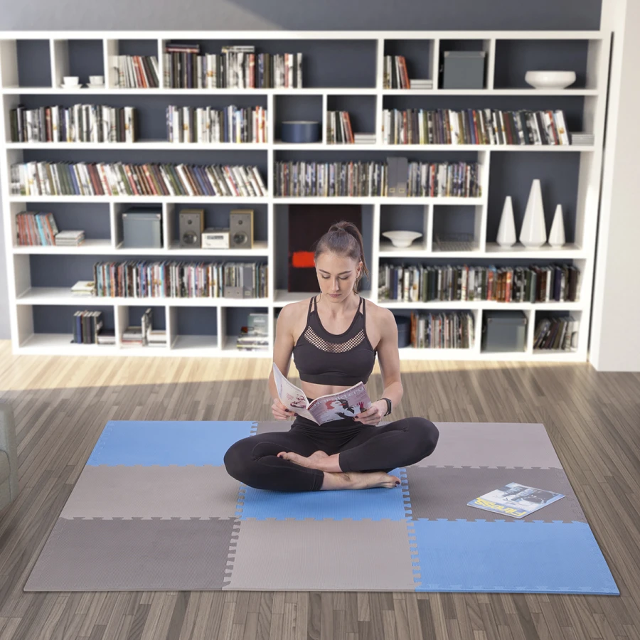 One Fitness Puzzelmat - Set van 9 - 10 mm - Blauw/Grijs