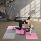 One Fitness Puzzelmat - Set van 9 - 10 mm - Roze/Grijs