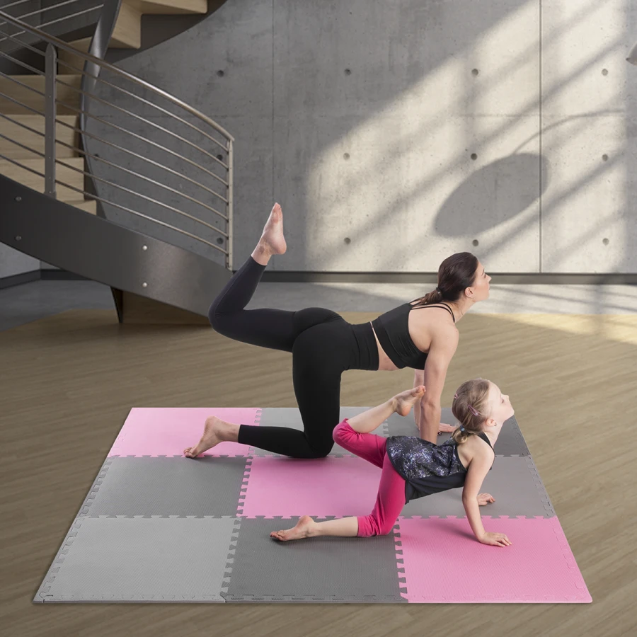 One Fitness Puzzelmat - Set van 9 - 10 mm - Roze/Grijs