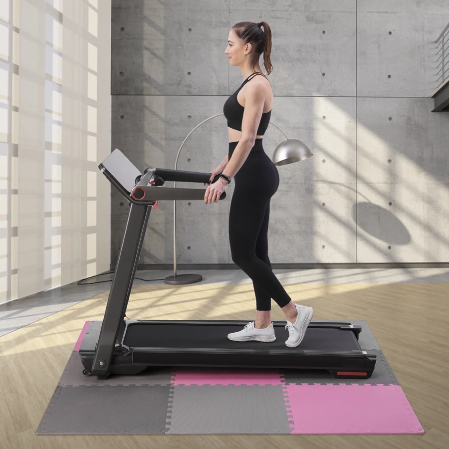 One Fitness Puzzelmat - Set van 9 - 10 mm - Roze/Grijs