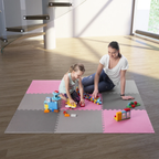 One Fitness Puzzelmat - Set van 9 - 10 mm - Roze/Grijs