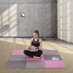 One Fitness Puzzelmat - Set van 9 - 10 mm - Roze/Grijs