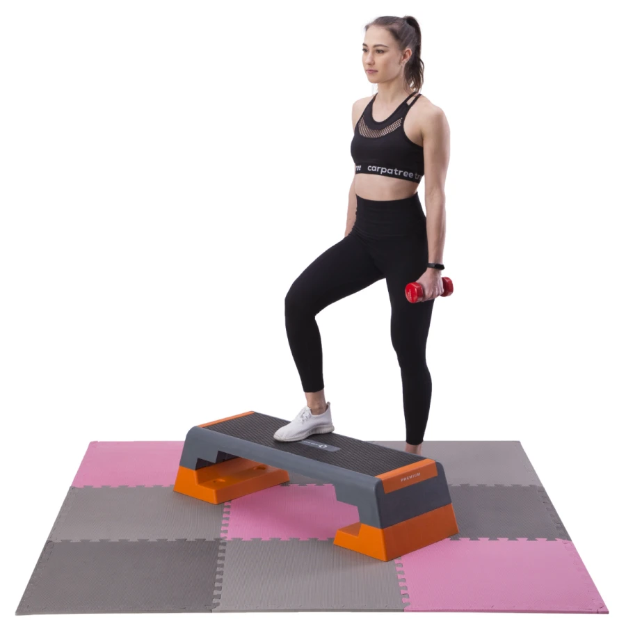 One Fitness Puzzelmat - Set van 9 - 10 mm - Roze/Grijs