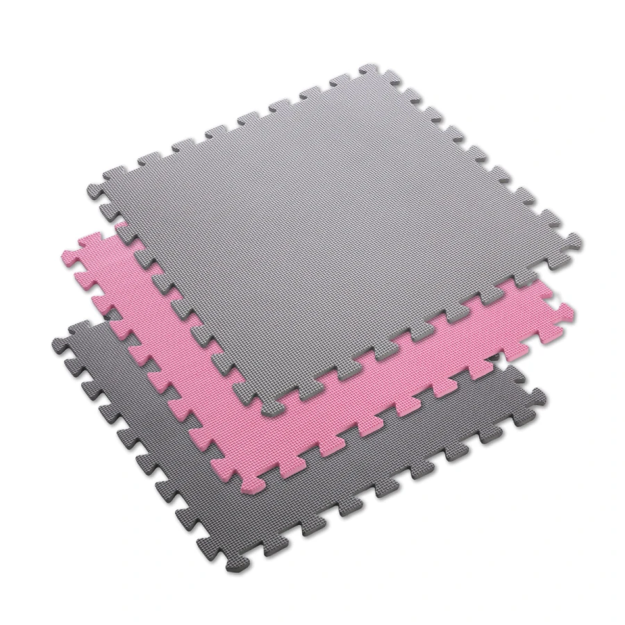 One Fitness Puzzelmat - Set van 9 - 10 mm - Roze/Grijs