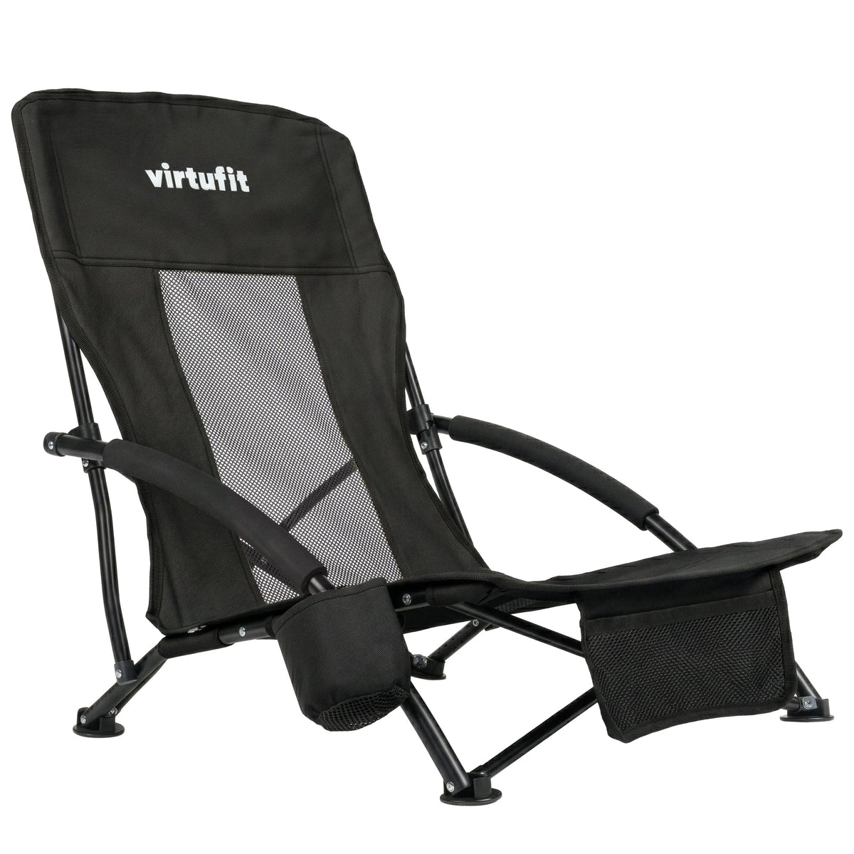 VirtuFit Strandstoel opvouwbaar - Campingstoel - Zwart - Tweedekans