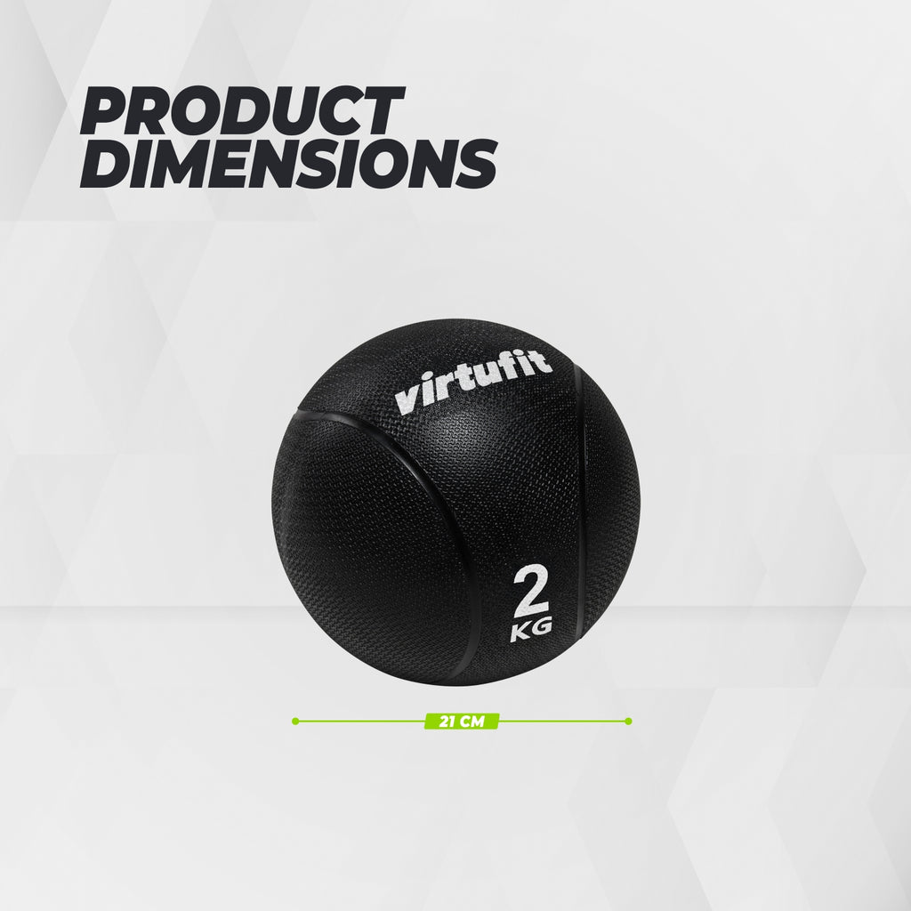 VirtuFit Medizinball Pro - Medizinball - 2 kg - Gummi - Schwarz