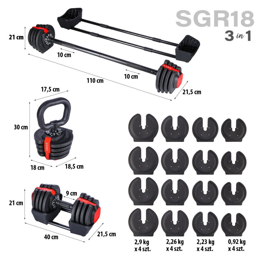 HMS 3-in-1 Verstelbare Dumbbell Set - 43,5 kg