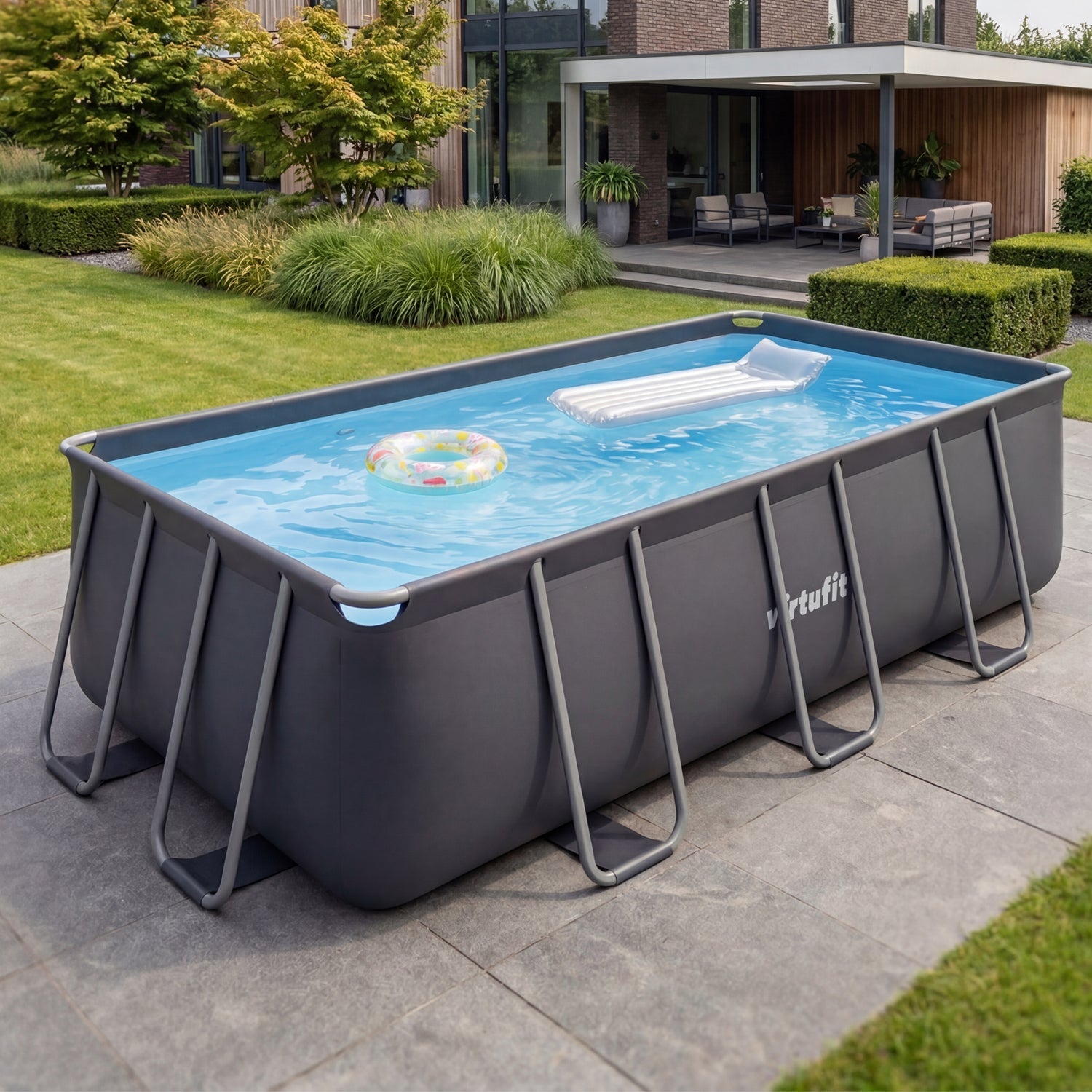 VirtuFit Rechthoekig Zwembad 400 x 200 x 122 cm - Antraciet - Compleet Pakket