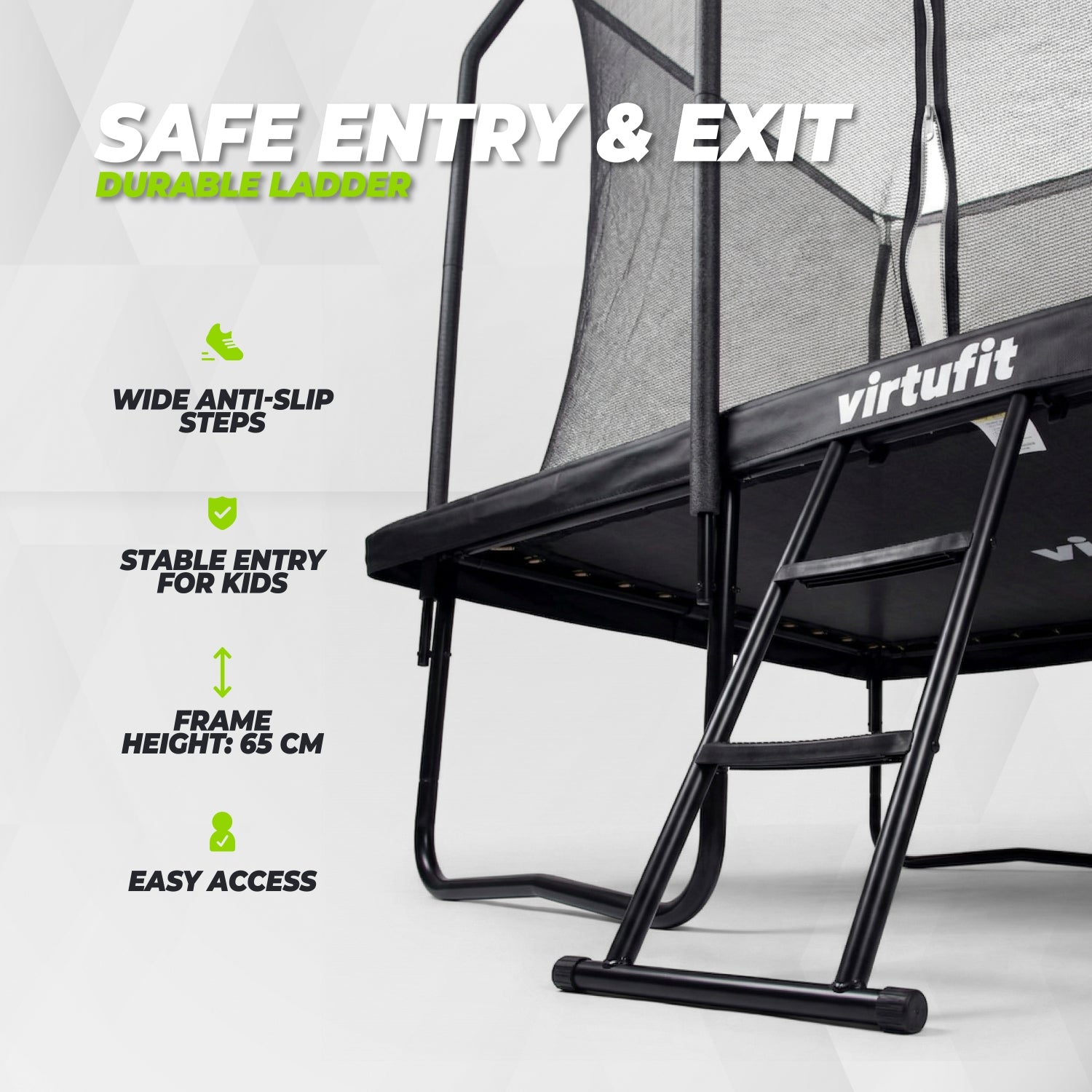 VirtuFit Premium Rechthoekige Trampoline met Veiligheidsnet - Zwart - 183 x 274 cm - Gratis trap