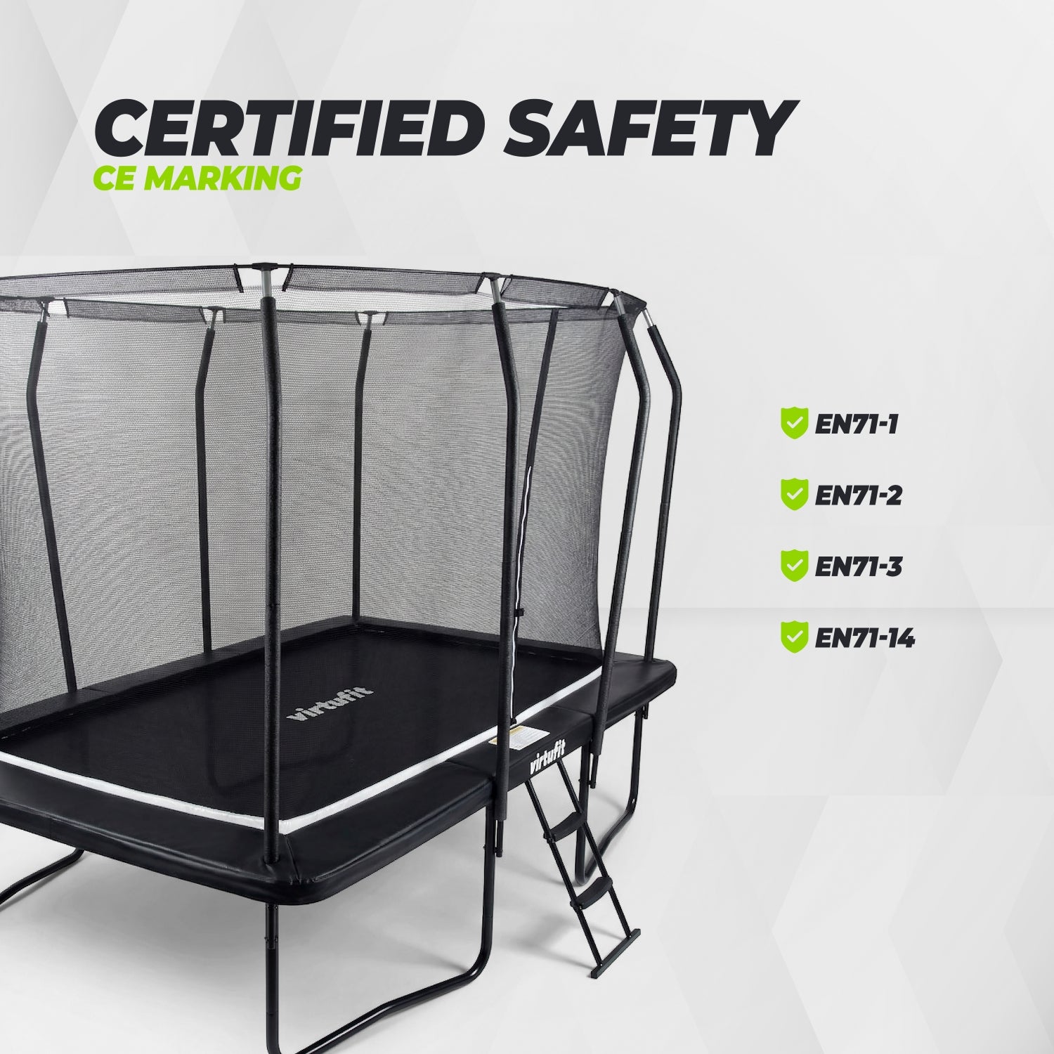 VirtuFit Premium Rechthoekige Trampoline met Veiligheidsnet - Zwart - 183 x 274 cm - Gratis trap