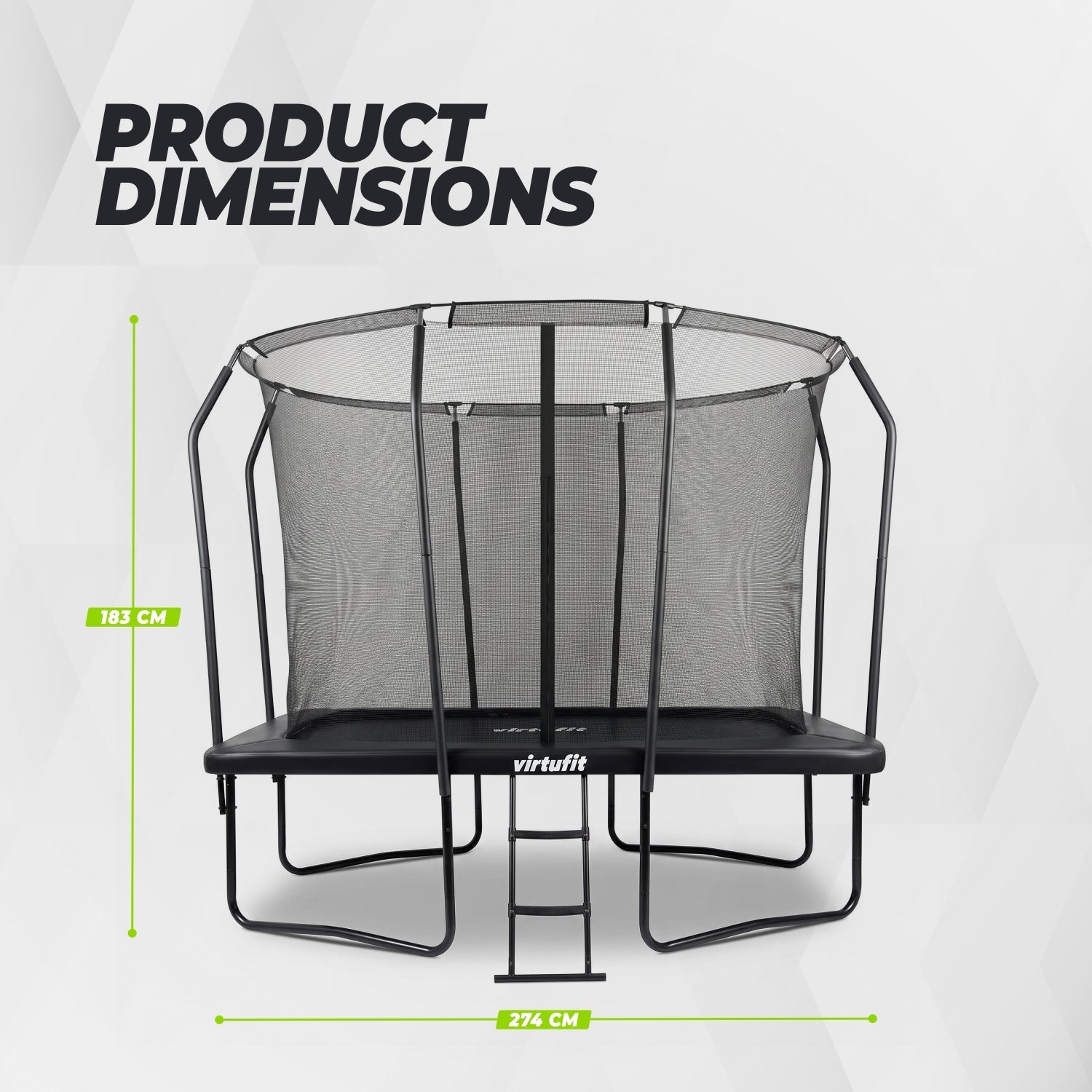 VirtuFit Premium Rechthoekige Trampoline met Veiligheidsnet - Zwart - 183 x 274 cm - Gratis trap
