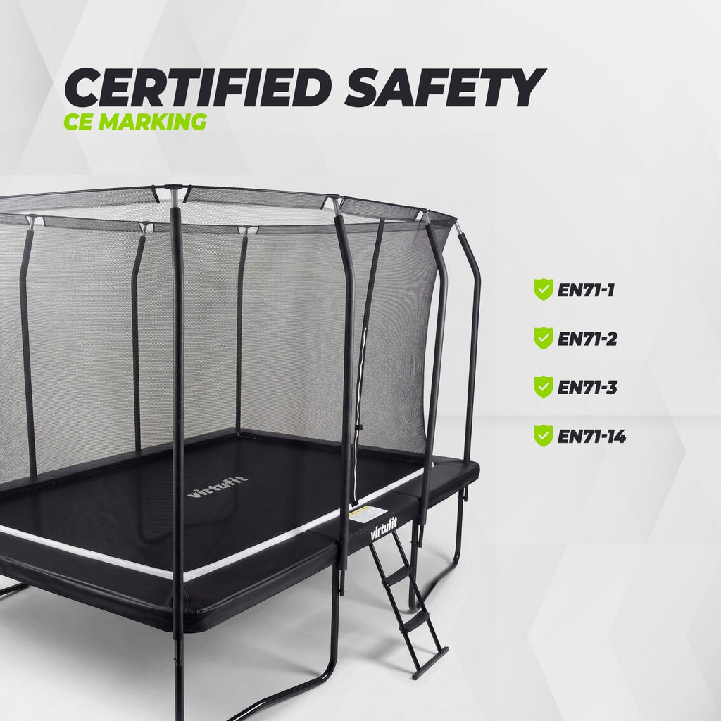VirtuFit Premium Rechthoekige Trampoline met Veiligheidsnet - Zwart - 213 x 305 cm - Gratis trap