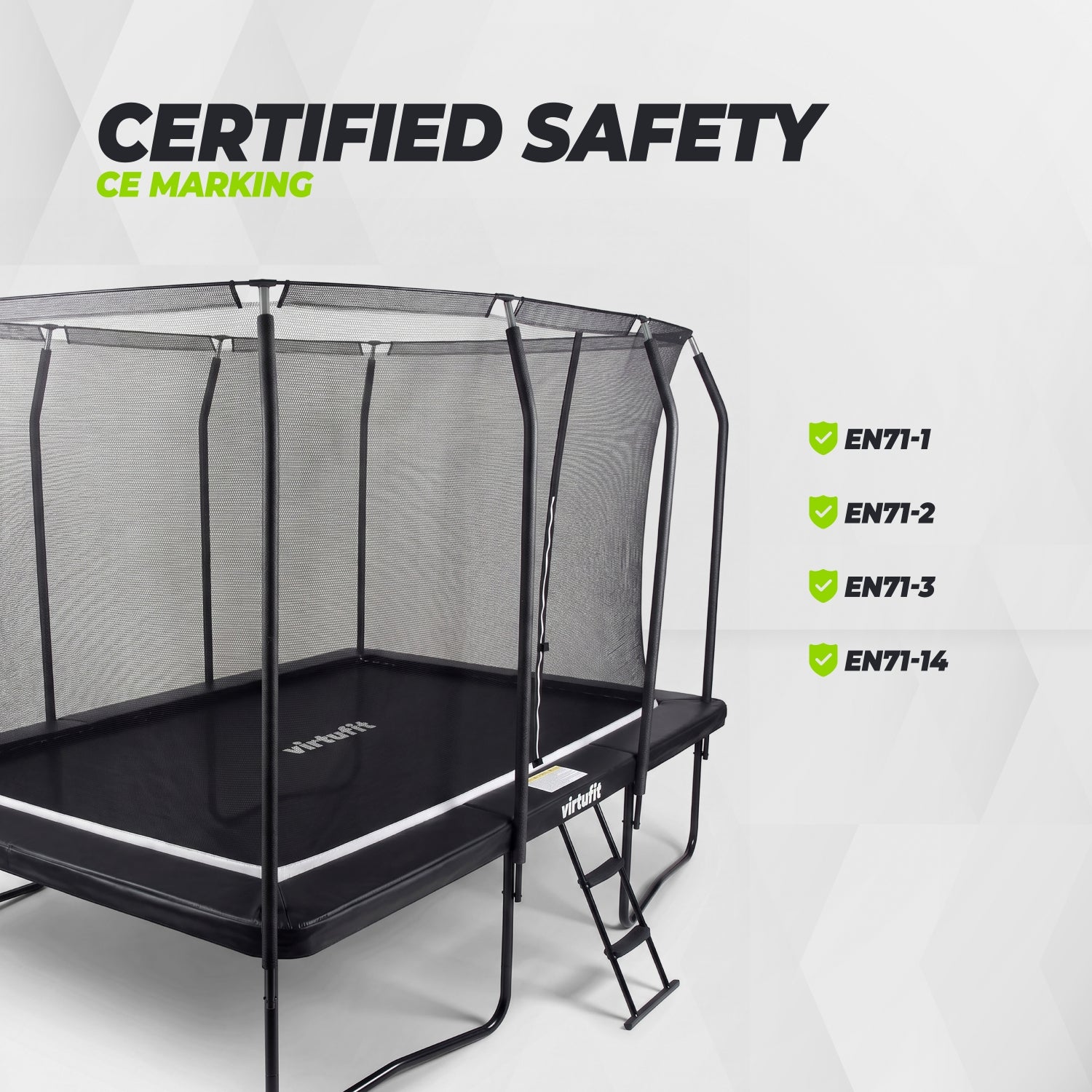 VirtuFit Premium Rechthoekige Trampoline met Veiligheidsnet - Zwart - 213 x 305 cm - Gratis trap