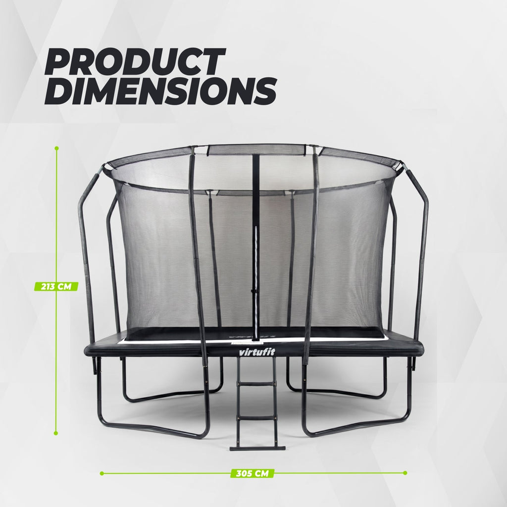 VirtuFit Premium Rechthoekige Trampoline met Veiligheidsnet - Zwart - 213 x 305 cm - Gratis trap
