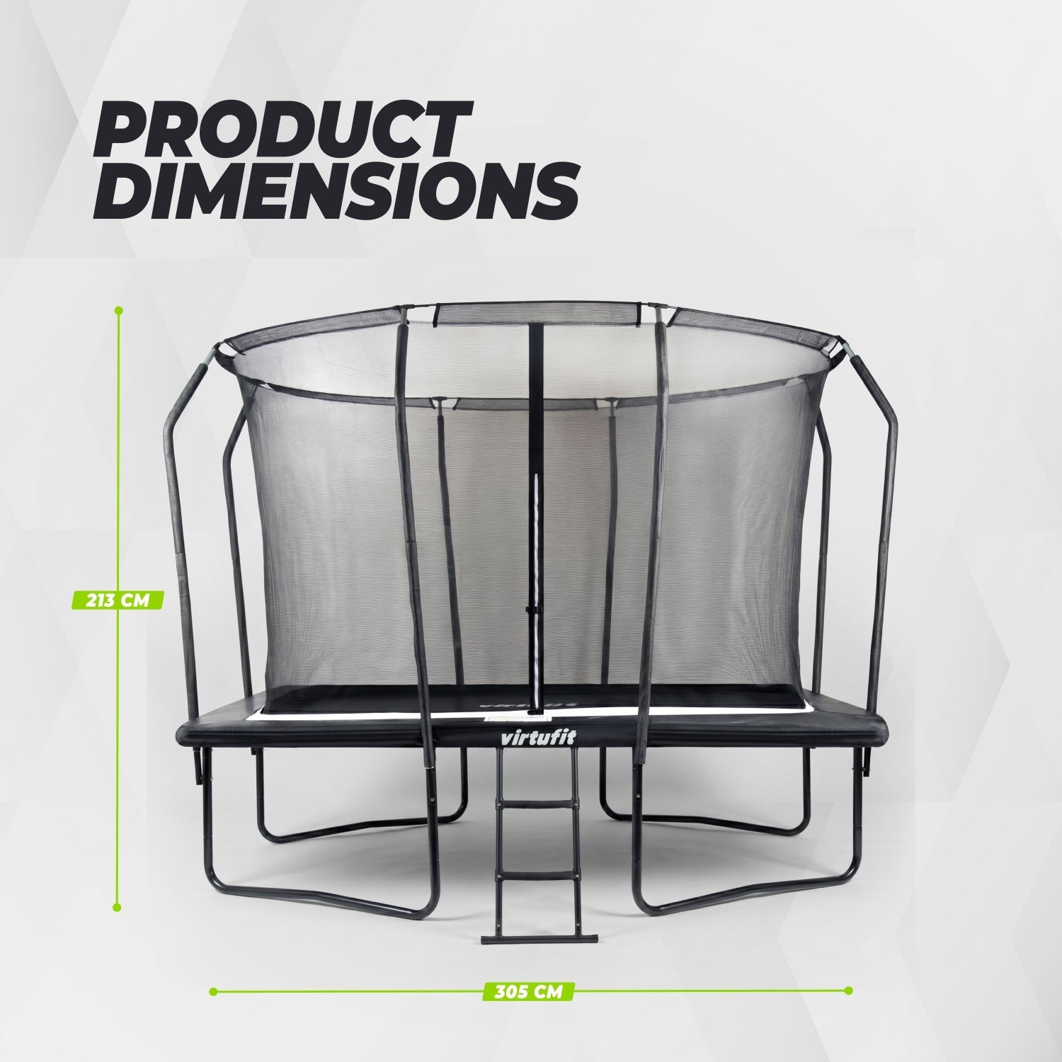 VirtuFit Premium Rechthoekige Trampoline met Veiligheidsnet - Zwart - 213 x 305 cm - Gratis trap