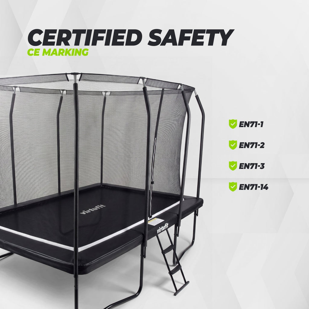 VirtuFit Premium Rechthoekige Trampoline met Veiligheidsnet - Zwart - 244 x 366 cm - Gratis trap