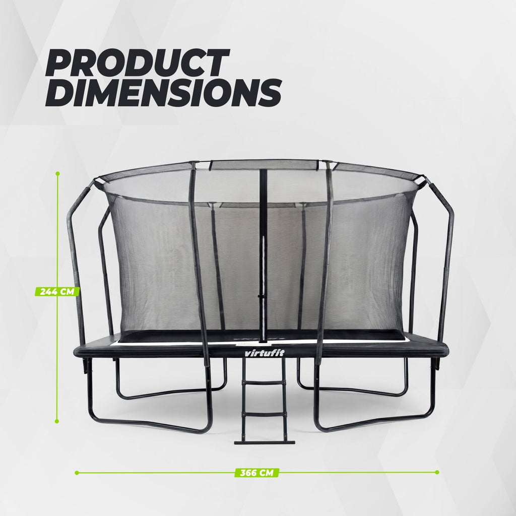 VirtuFit Premium Rechthoekige Trampoline met Veiligheidsnet - Zwart - 244 x 366 cm - Gratis trap