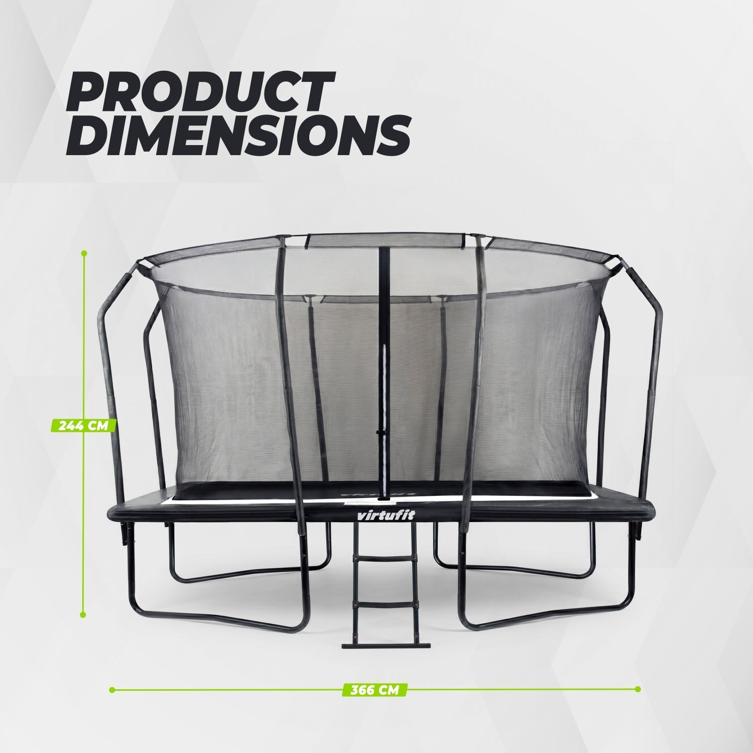 VirtuFit Premium Rechthoekige Trampoline met Veiligheidsnet - Zwart - 244 x 366 cm - Gratis trap