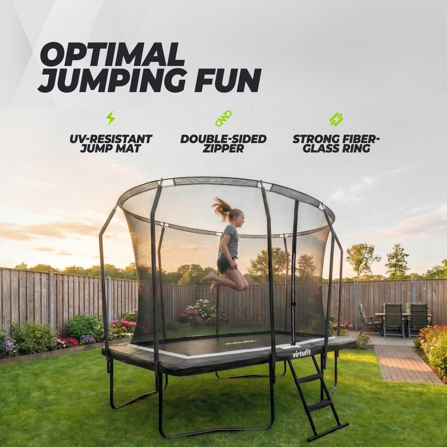 VirtuFit Premium Rechthoekige Trampoline met Veiligheidsnet - Zwart - 183 x 274 cm - Gratis trap