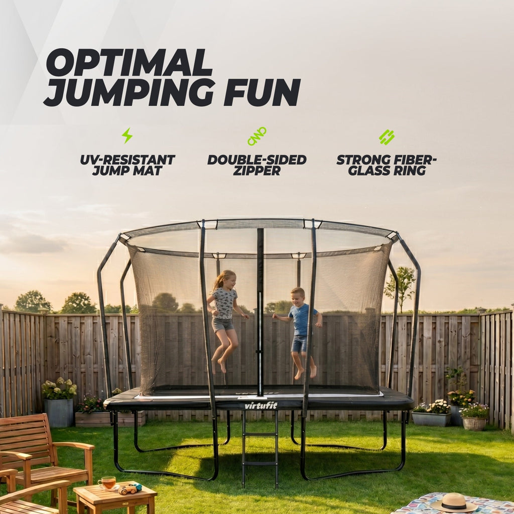 VirtuFit Premium Rechthoekige Trampoline met Veiligheidsnet - Zwart - 213 x 305 cm - Gratis trap
