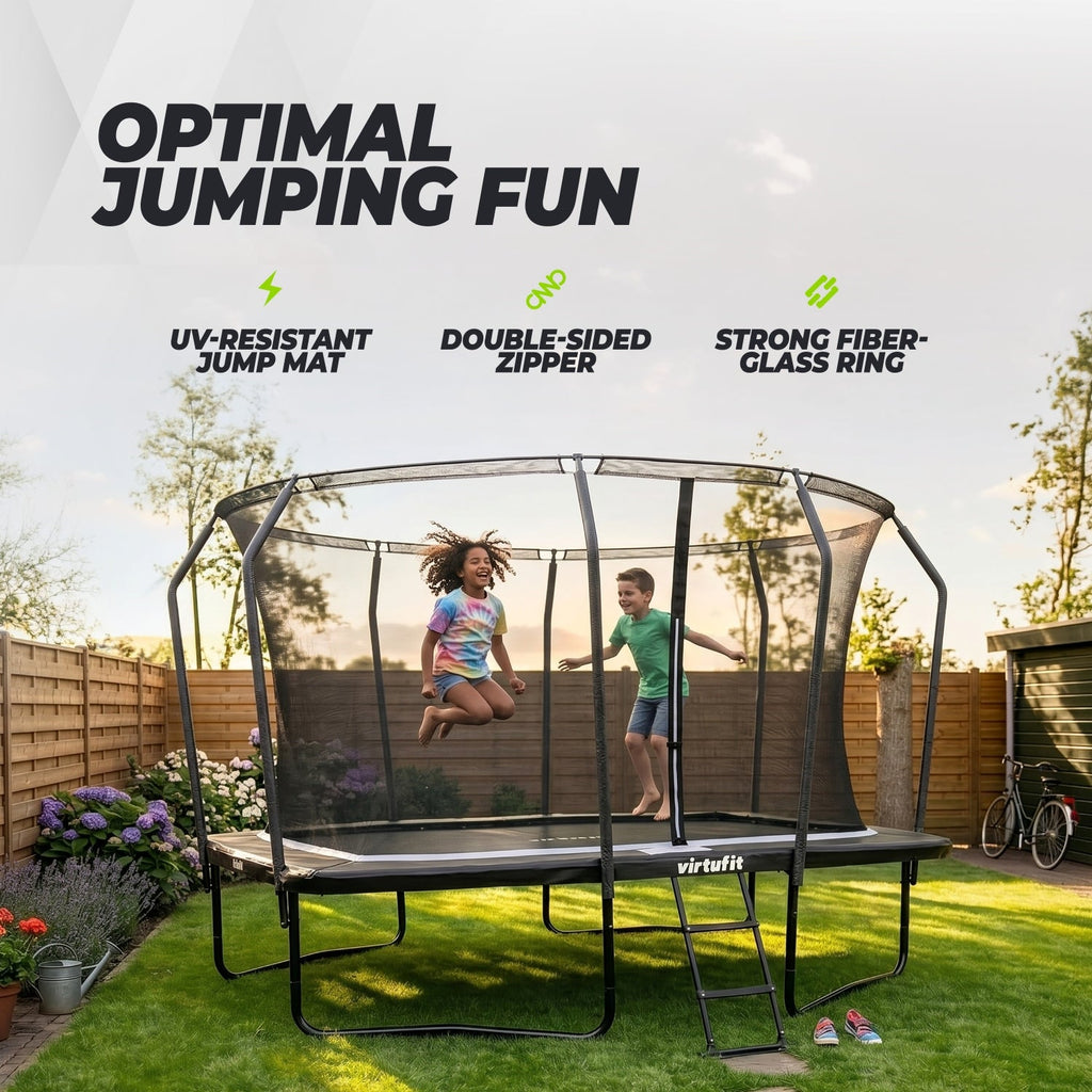 VirtuFit Premium Rechthoekige Trampoline met Veiligheidsnet - Zwart - 244 x 366 cm - Gratis trap