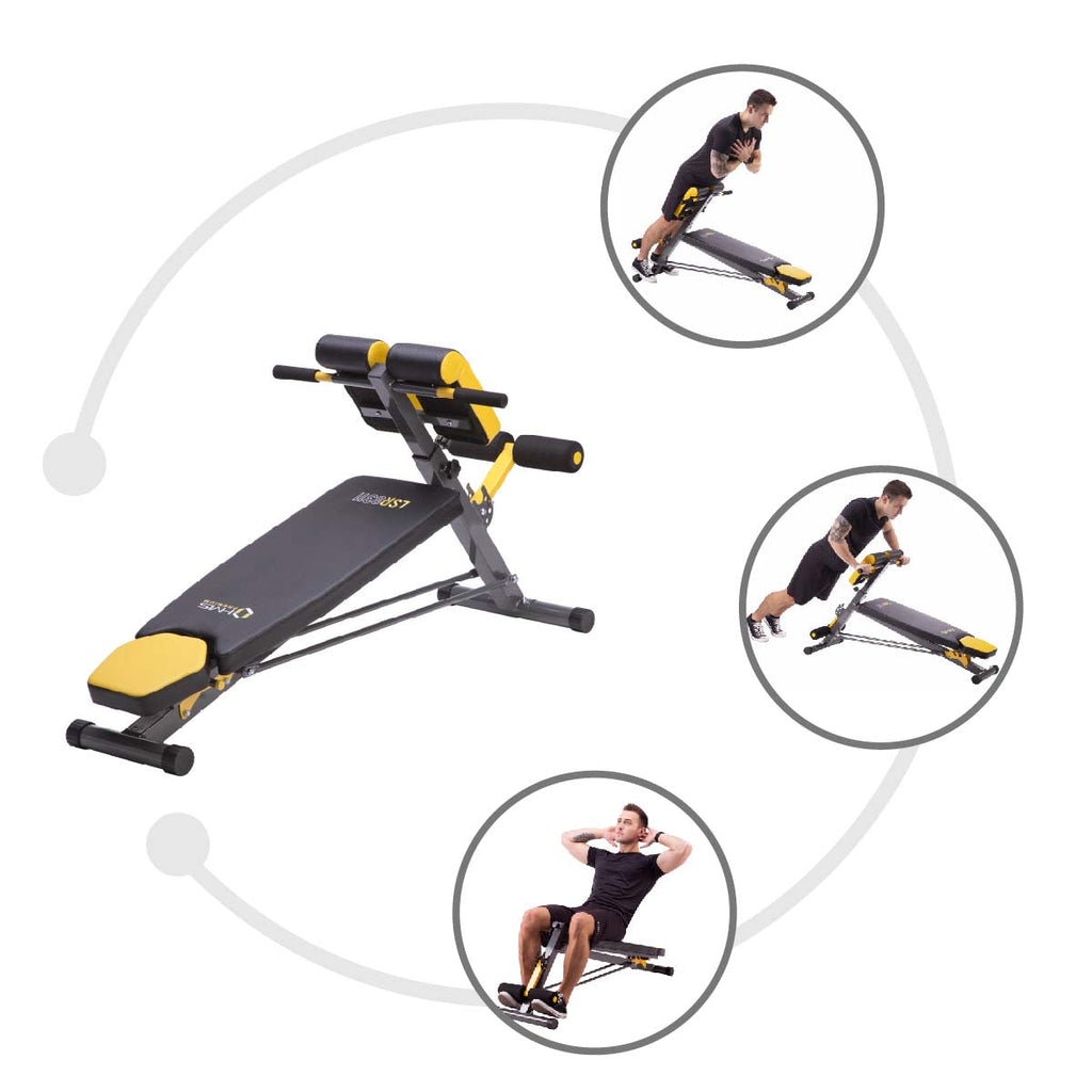 HMS Premium Verstelbare Hyperextension/Trainingsbank - Zwart/Geel