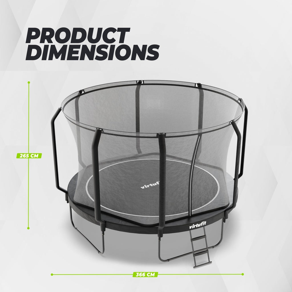 VirtuFit Premium Trampoline met Veiligheidsnet - Zwart - 366 cm