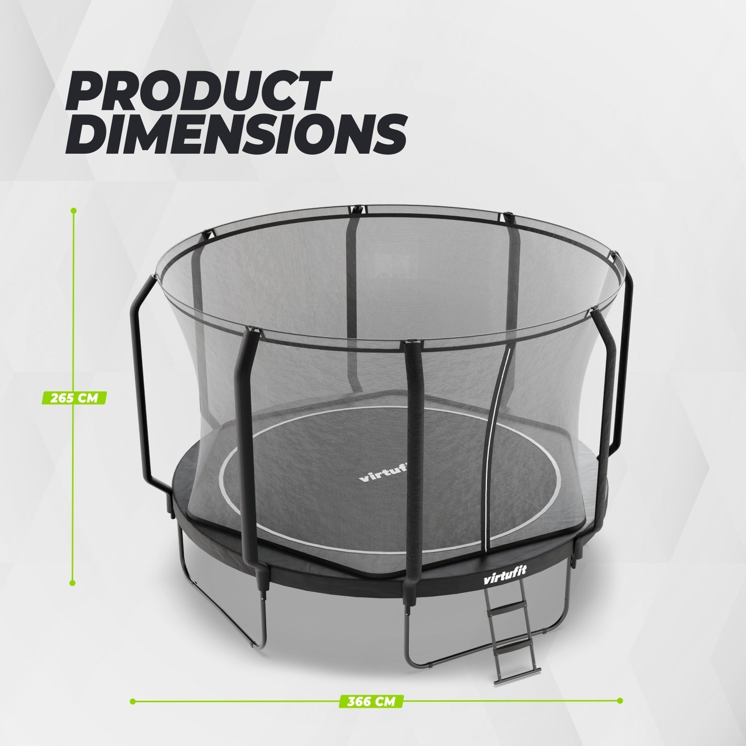VirtuFit Premium Trampoline met Veiligheidsnet - Zwart - 366 cm