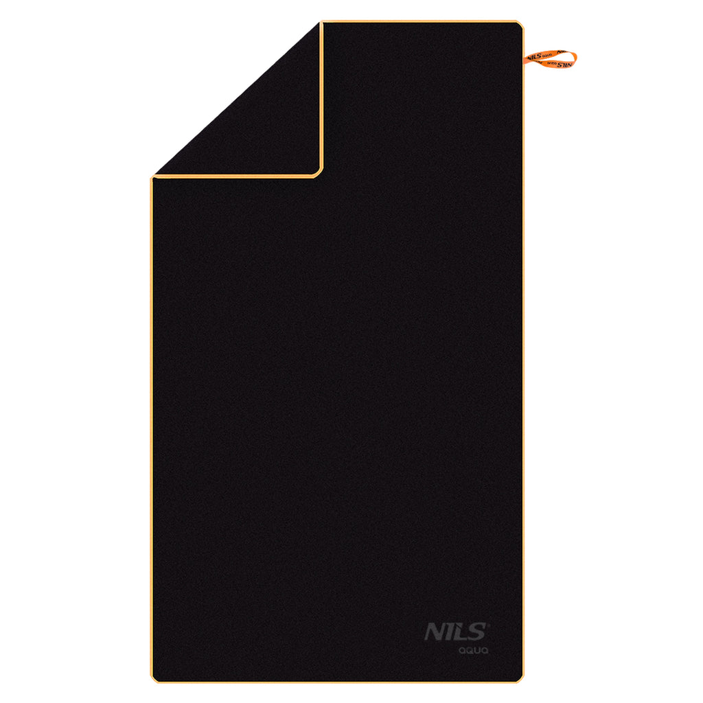 NILS Aqua Microvezel Handdoek - Zwart/Oranje - 180 x 100 cm