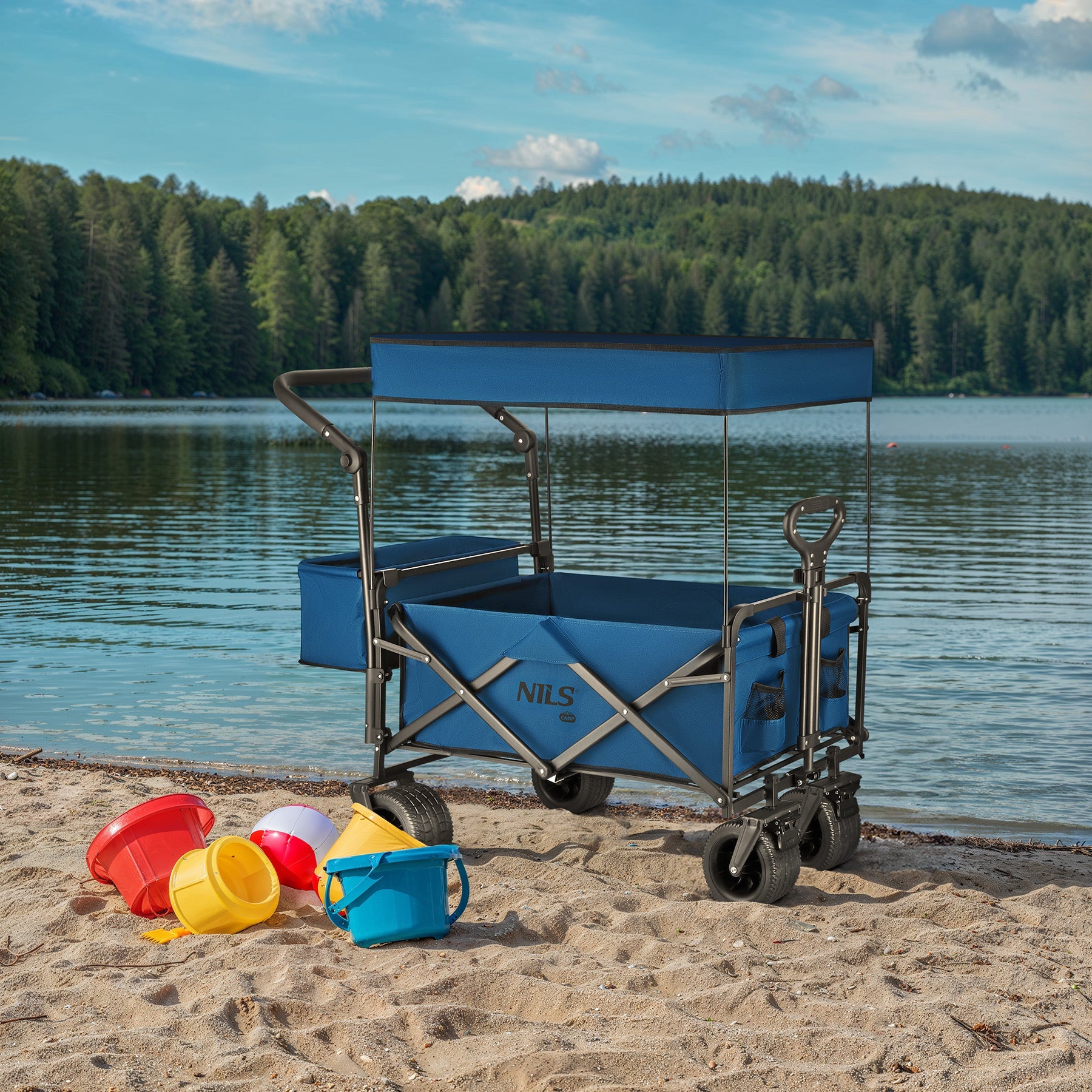 NILS Camp Opvouwbare Bolderkar - Blauw - 120L