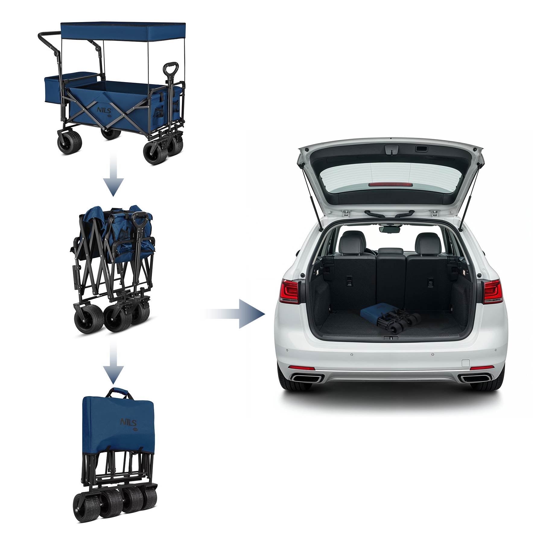 NILS Camp Opvouwbare Bolderkar - Blauw - 120L