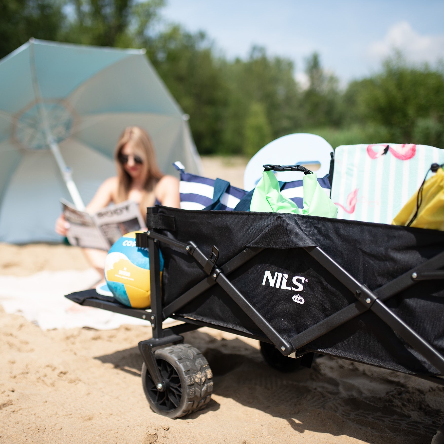 NILS Camp Opvouwbare Bolderkar - Zwart - 160L