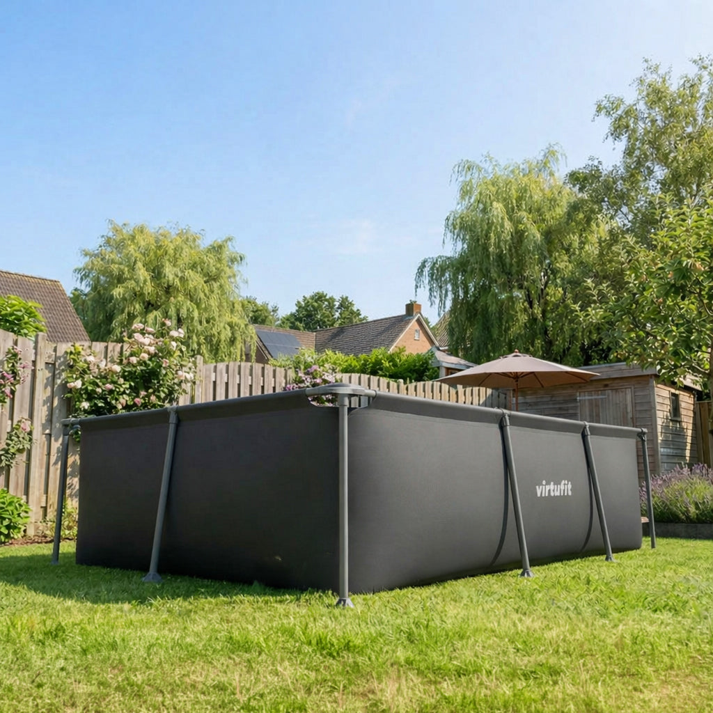 VirtuFit Rechthoekig Zwembad - 260 x 180 x 66 cm - Antraciet - Inclusief Filterpomp