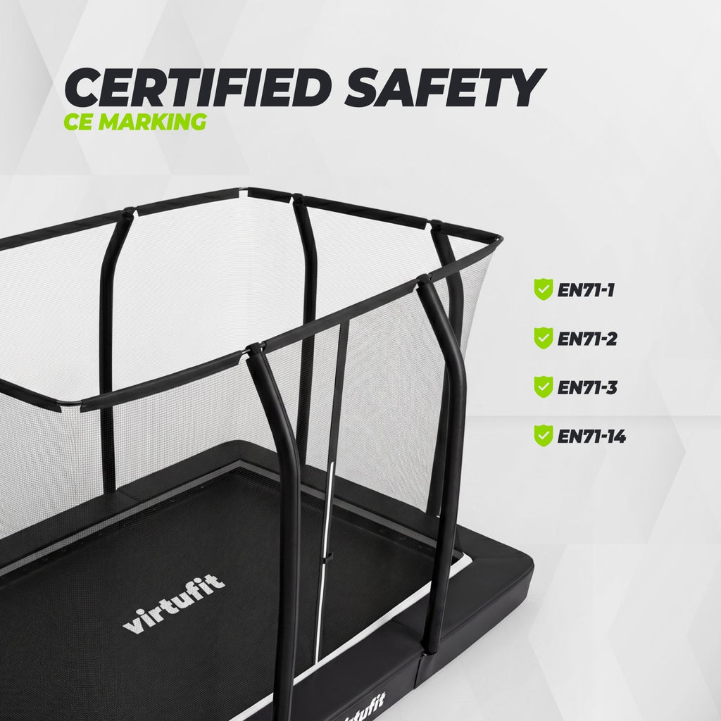 VirtuFit Premium Inground Trampoline met Veiligheidsnet - Zwart - 213 x 305 cm
