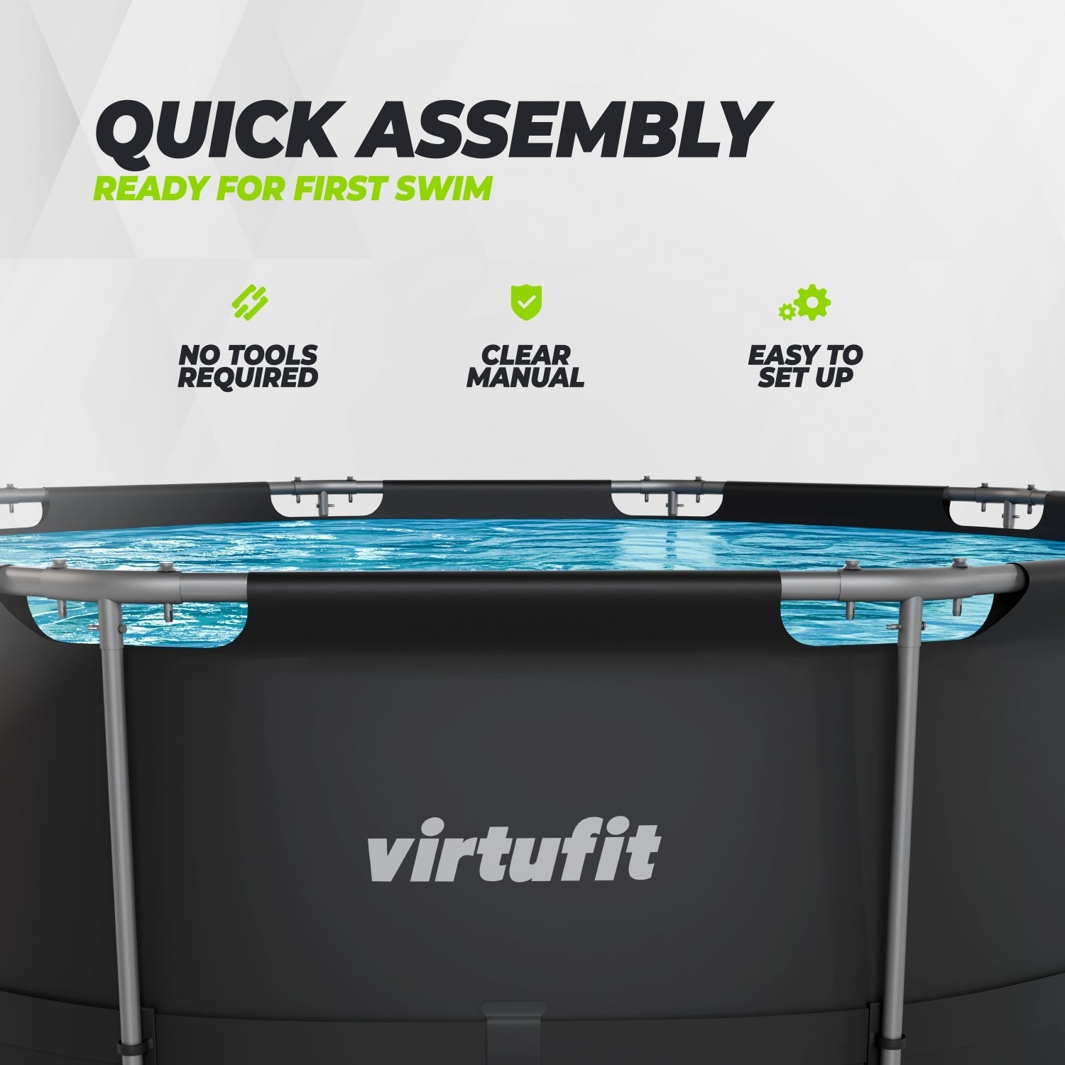 VirtuFit Rond Zwembad - Ø366 x 100 cm - Antraciet - Inclusief Filterpomp