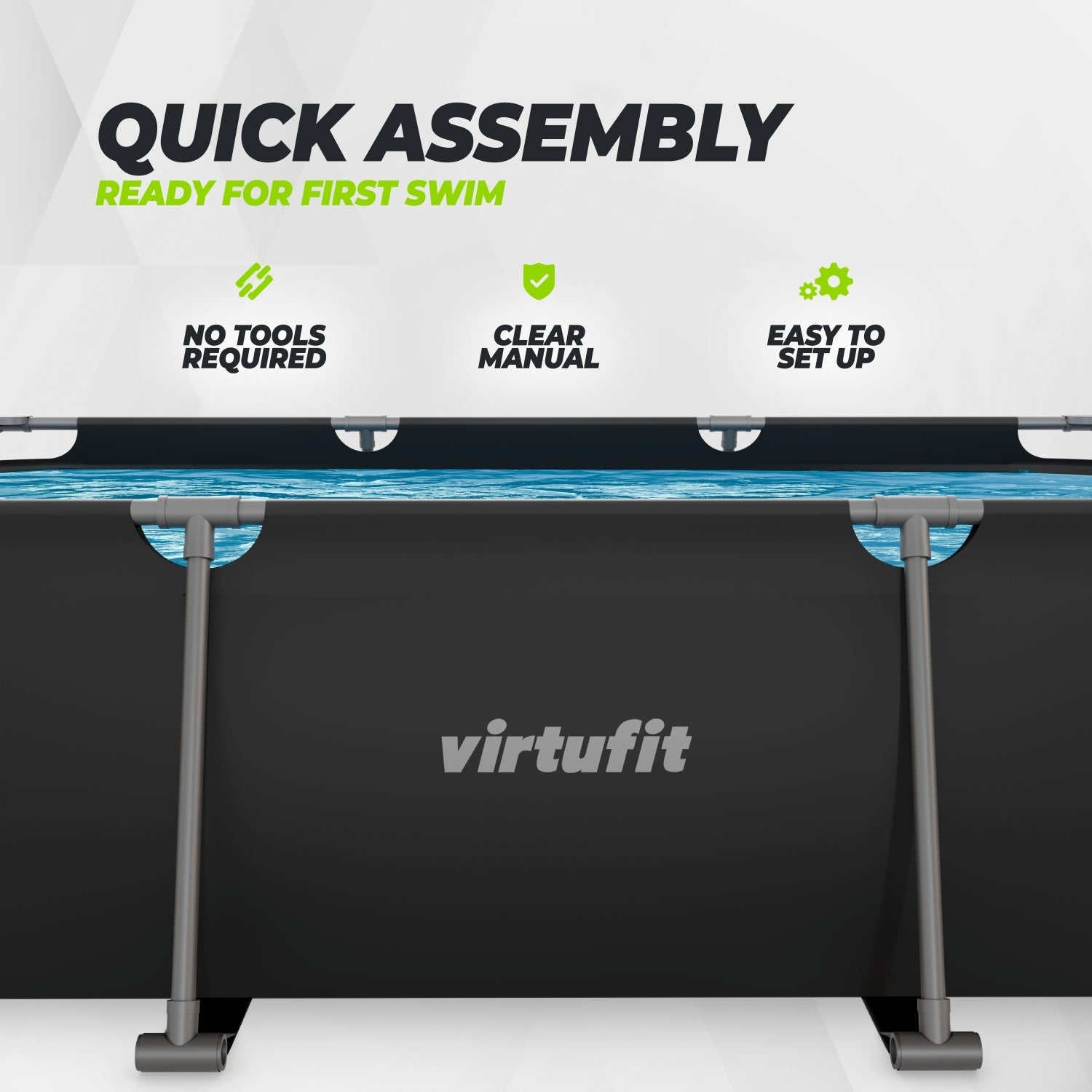 VirtuFit Rechthoekig Zwembad - 300 x 210 x 66 cm - Antraciet - Inclusief Filterpomp