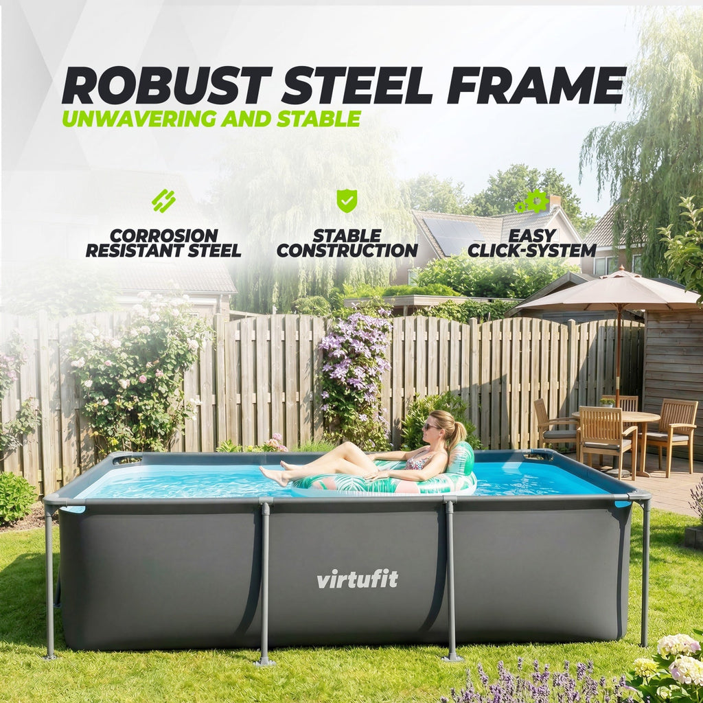 VirtuFit Rechthoekig Zwembad - 260 x 180 x 66 cm - Antraciet - Inclusief Filterpomp
