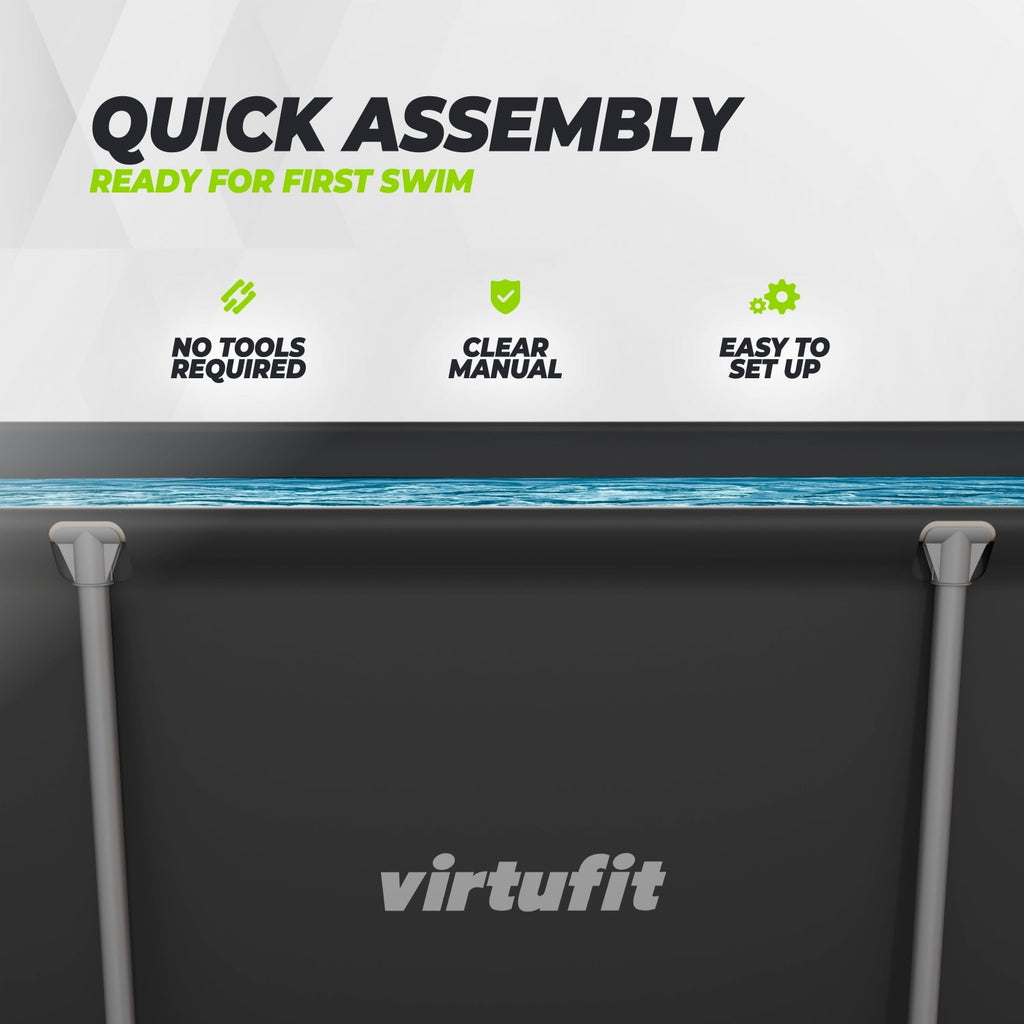 VirtuFit Rechthoekig Zwembad - 260 x 180 x 66 cm - Antraciet - Inclusief Filterpomp