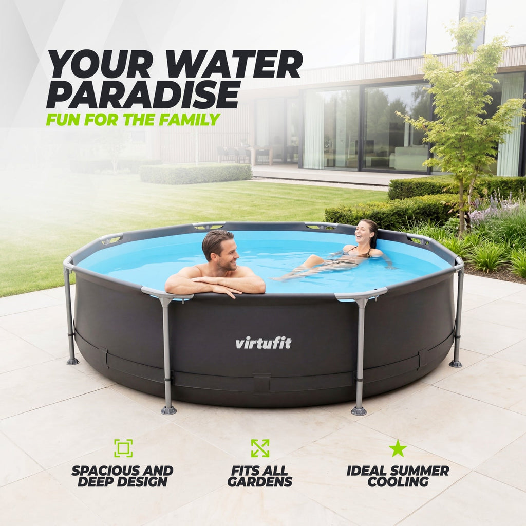 VirtuFit Rond Zwembad - Ø305 x 76 cm - Antraciet - Inclusief Filterpomp