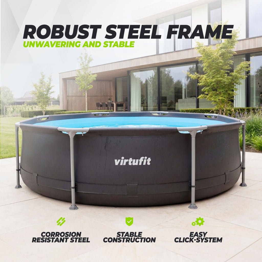 VirtuFit Rond Zwembad - Ø305 x 76 cm - Antraciet - Inclusief Filterpomp