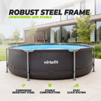 VirtuFit Rond Zwembad - Ø305 x 76 cm - Antraciet - Inclusief Filterpomp