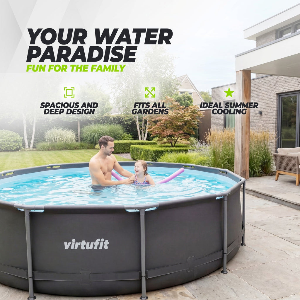 VirtuFit Rond Zwembad - Ø244 x 76 cm - Antraciet - Inclusief Filterpomp